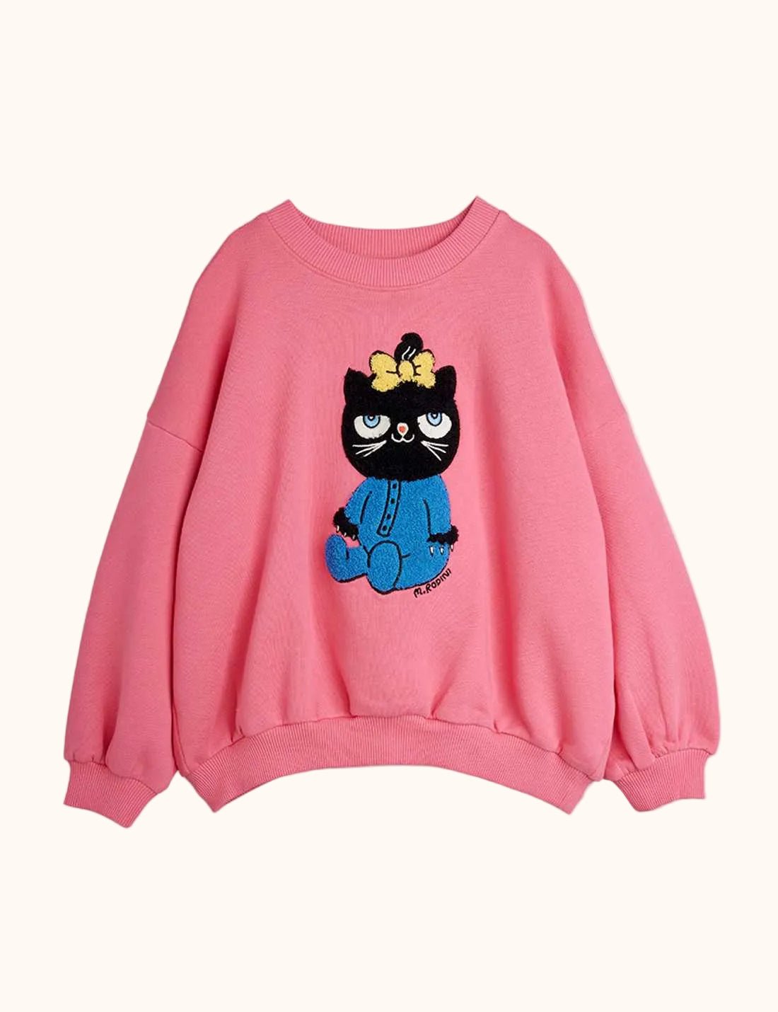 Pinkes Mini Rodini Cat Chenille Sweatshirt für Kinder mit Katzenmotiv