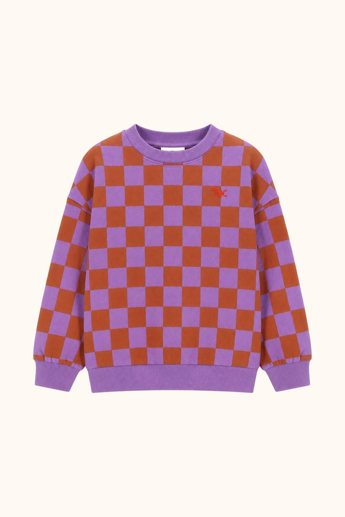The New Chapter Billie Sweater Checker orange lila vooraanzicht
