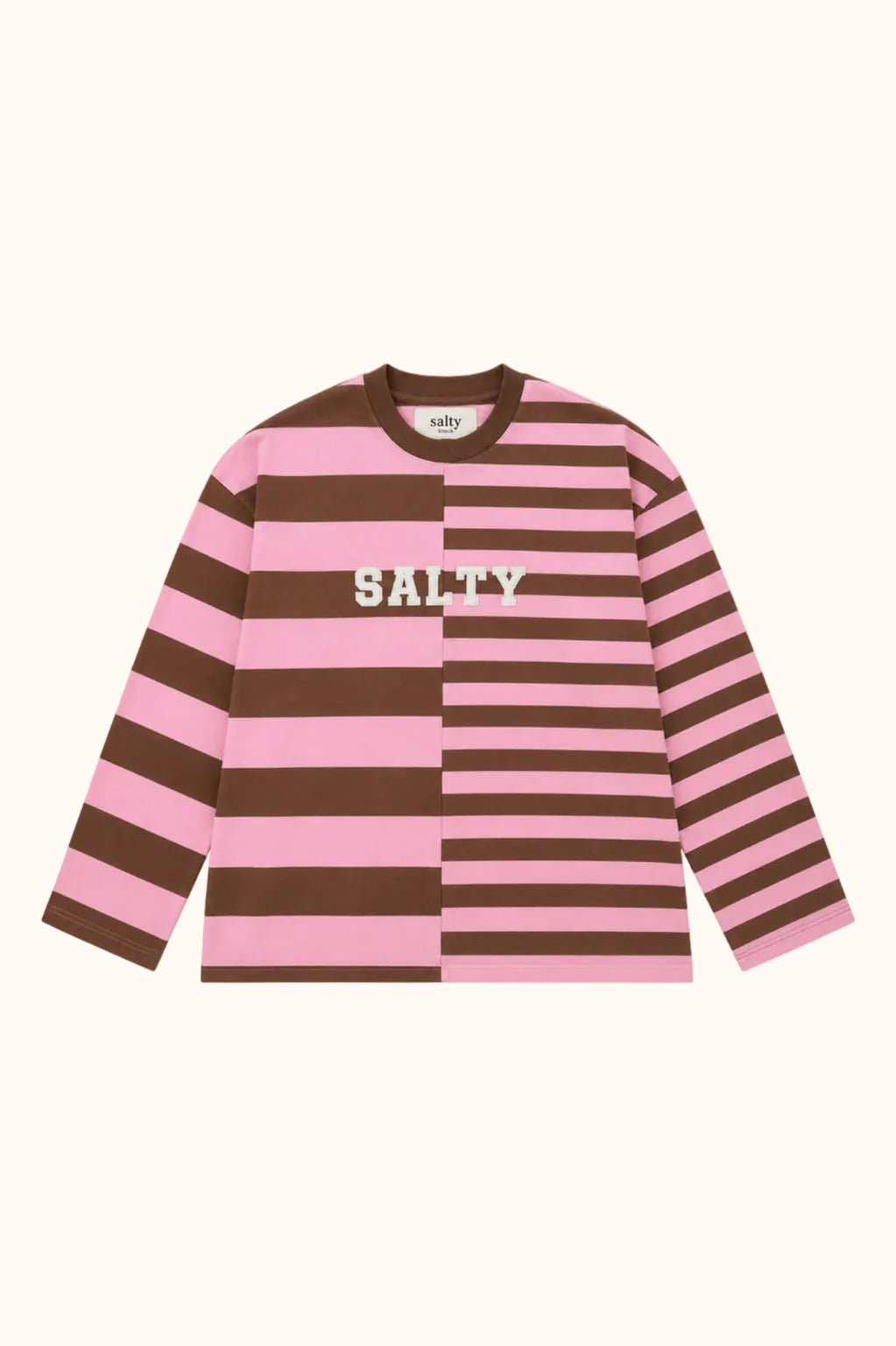 Long sleeve top by Salty with stripes, front view by Salty Stitch