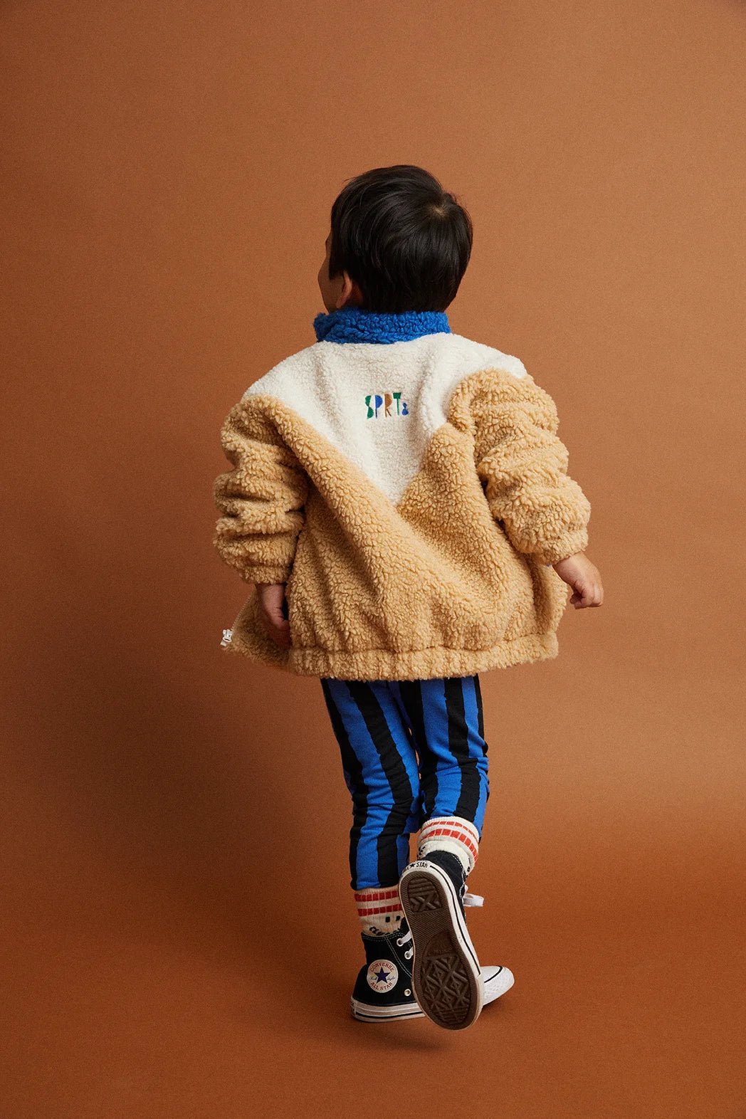Teddy jacket by Sproet & Sprout in blue, worn