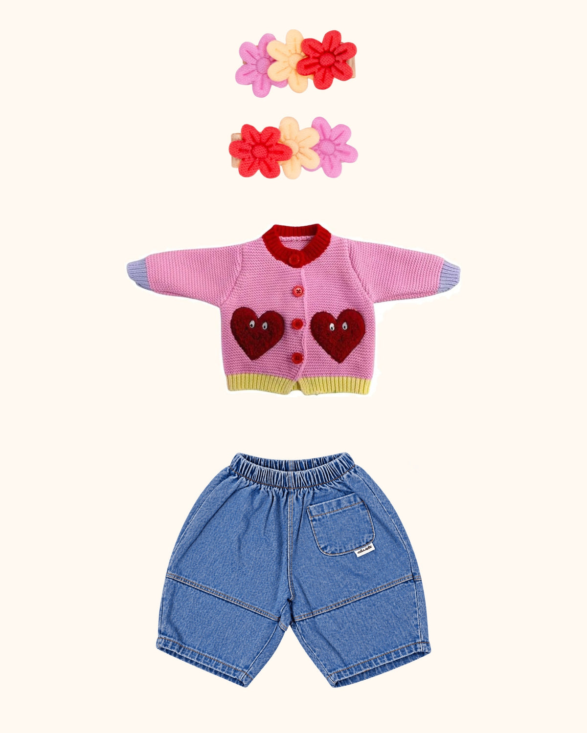 Heart Denim Baby Look – originale Produkte auf einheitlichem Hintergrund