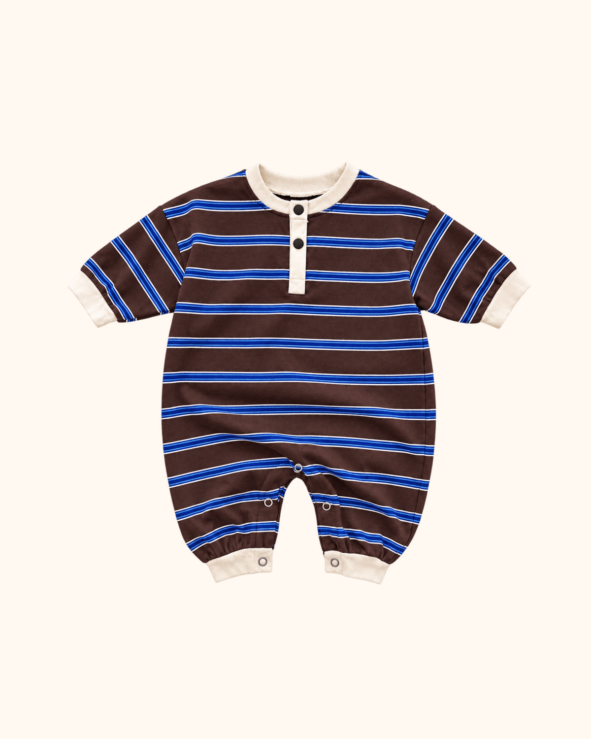 Babyromper met donkerblauwe en bruine strepen
