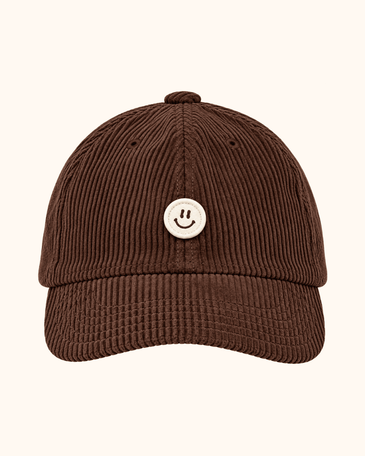Braune Cord Cap mit kleinem Smile Detail