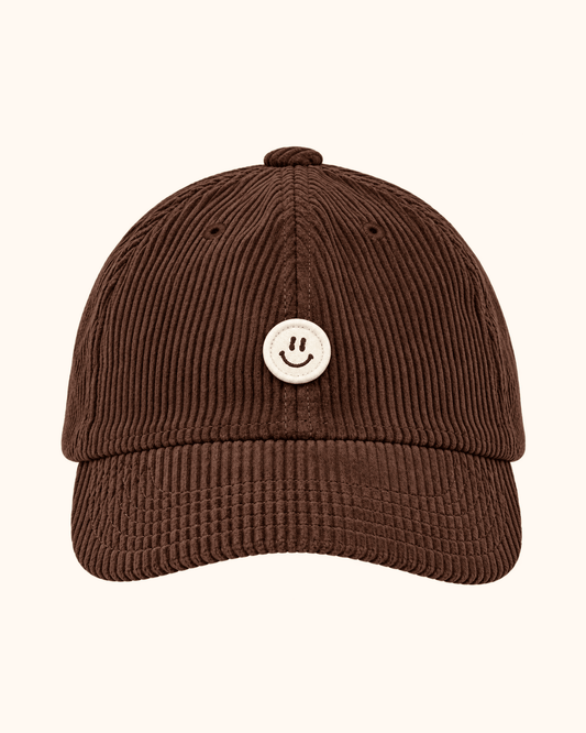 Braune Cord Cap mit kleinem Smile Detail