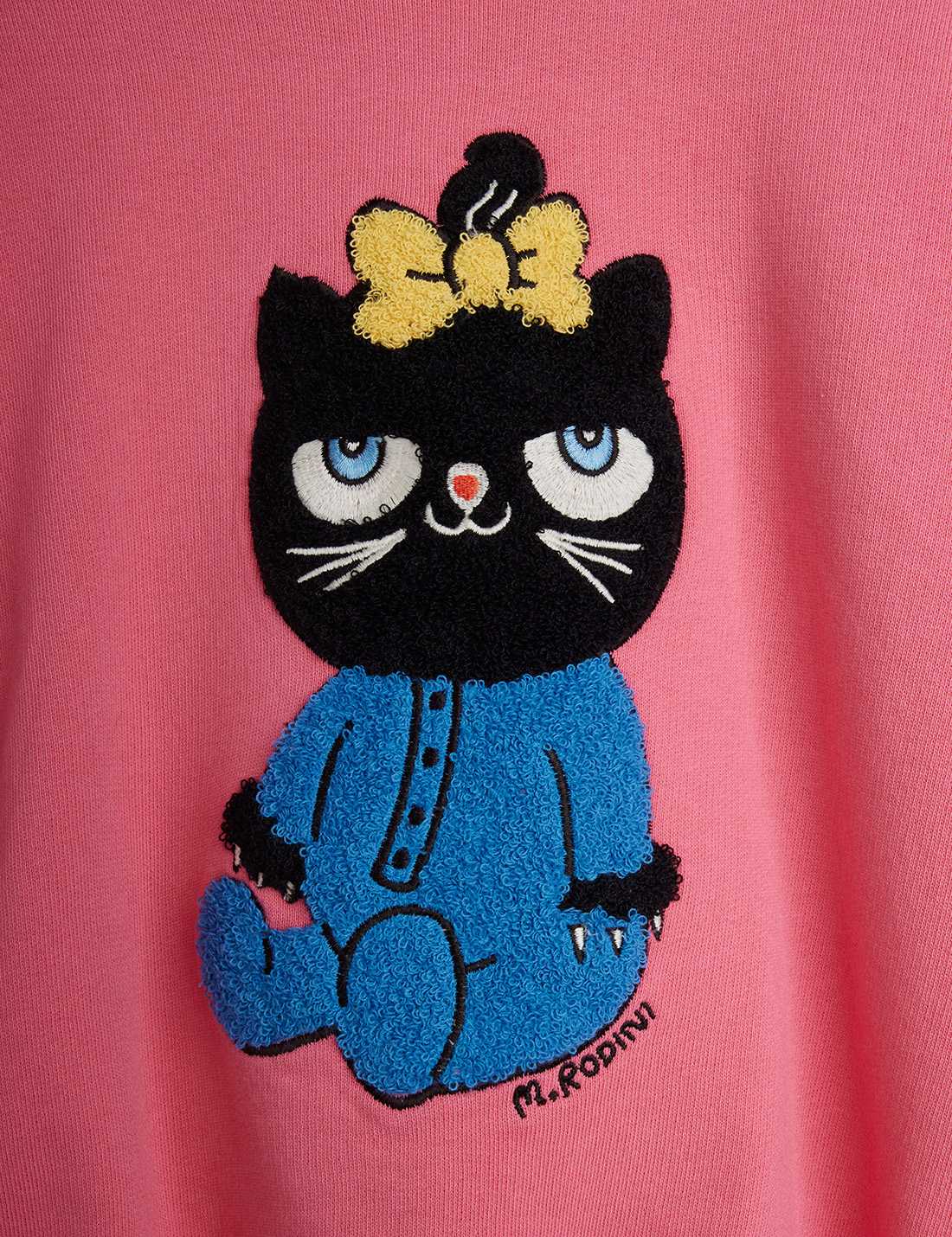 Chenille Katzenmotiv auf pinkem Mini Rodini Kinder Sweatshirt