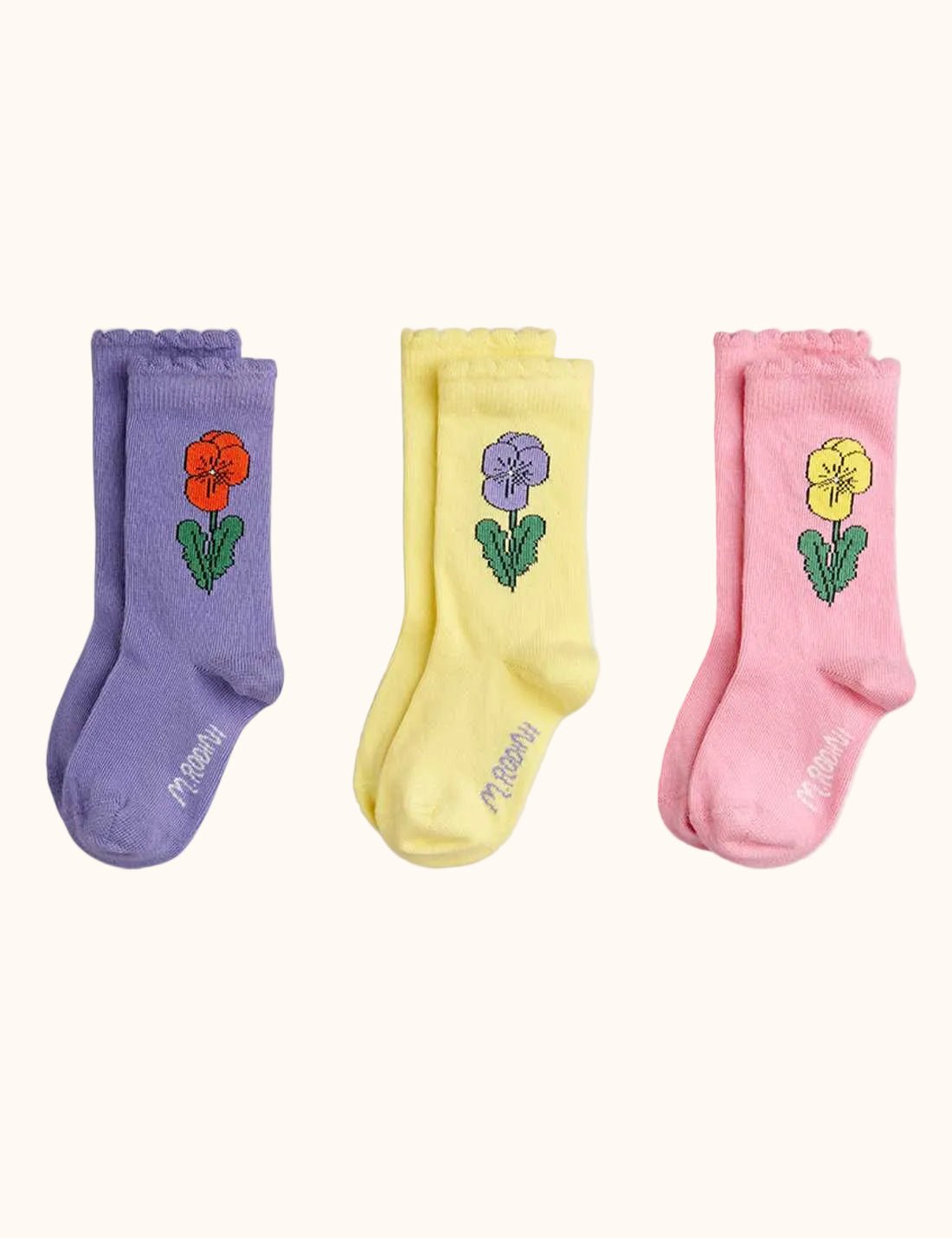 Mini Rodini Violas sokken 3 pack in Lila geel en roze met bloemen