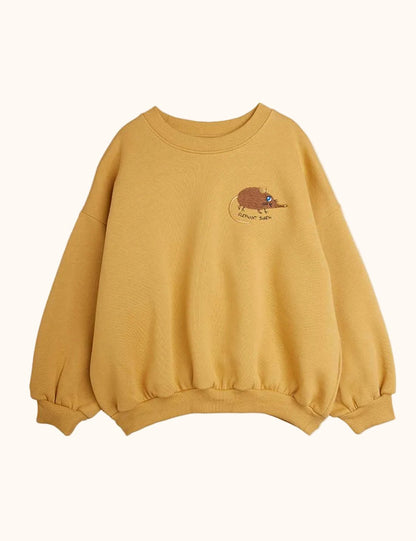 Geel Mini Rodini Baby Sweatshirt met Elephant Shrew borduursel vooraanzicht