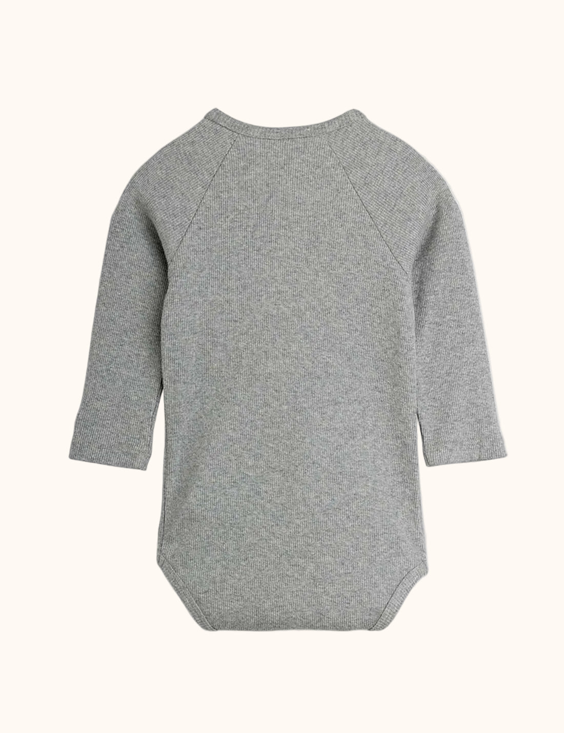 Grijze Mini Rodini babyromper met konijnenapplicatie achterkant