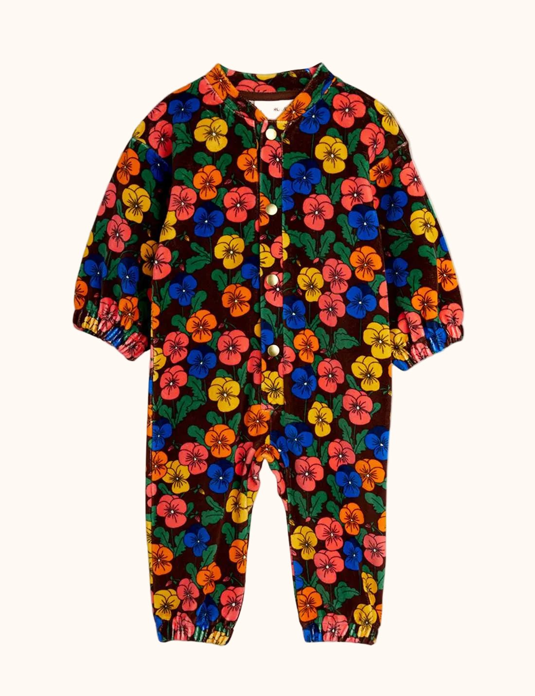 Mini Rodini Violas velours babypakje met bloemen, vooraanzicht