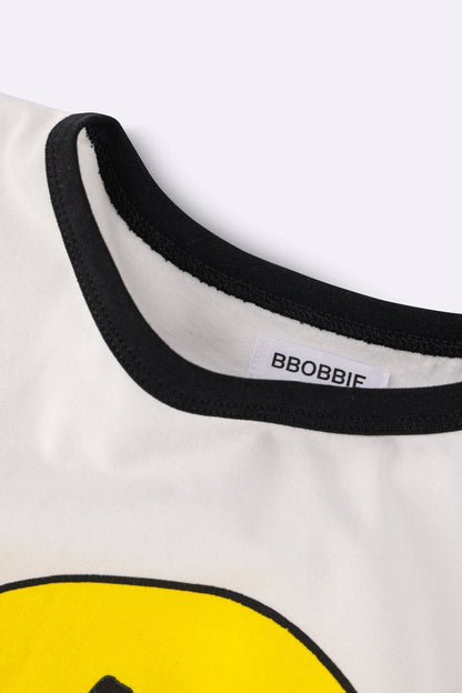 T shirt by BBOBBIE in black and white with smiley print, detail