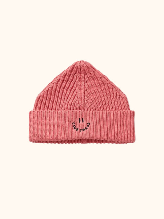 Hat by Sproet & Sprout in pink with smiley print