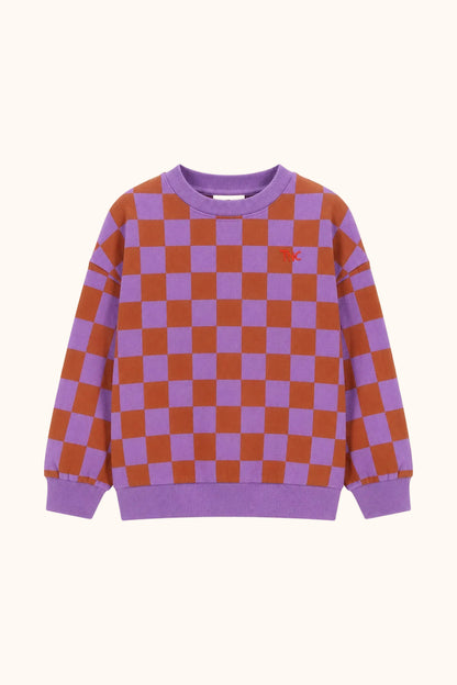 The New Chapter Billie Sweater Checker orange lila vooraanzicht