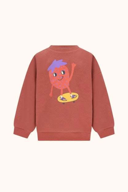 The New Chapter Billie Sweater Rustic Brown met Erdbeerprint