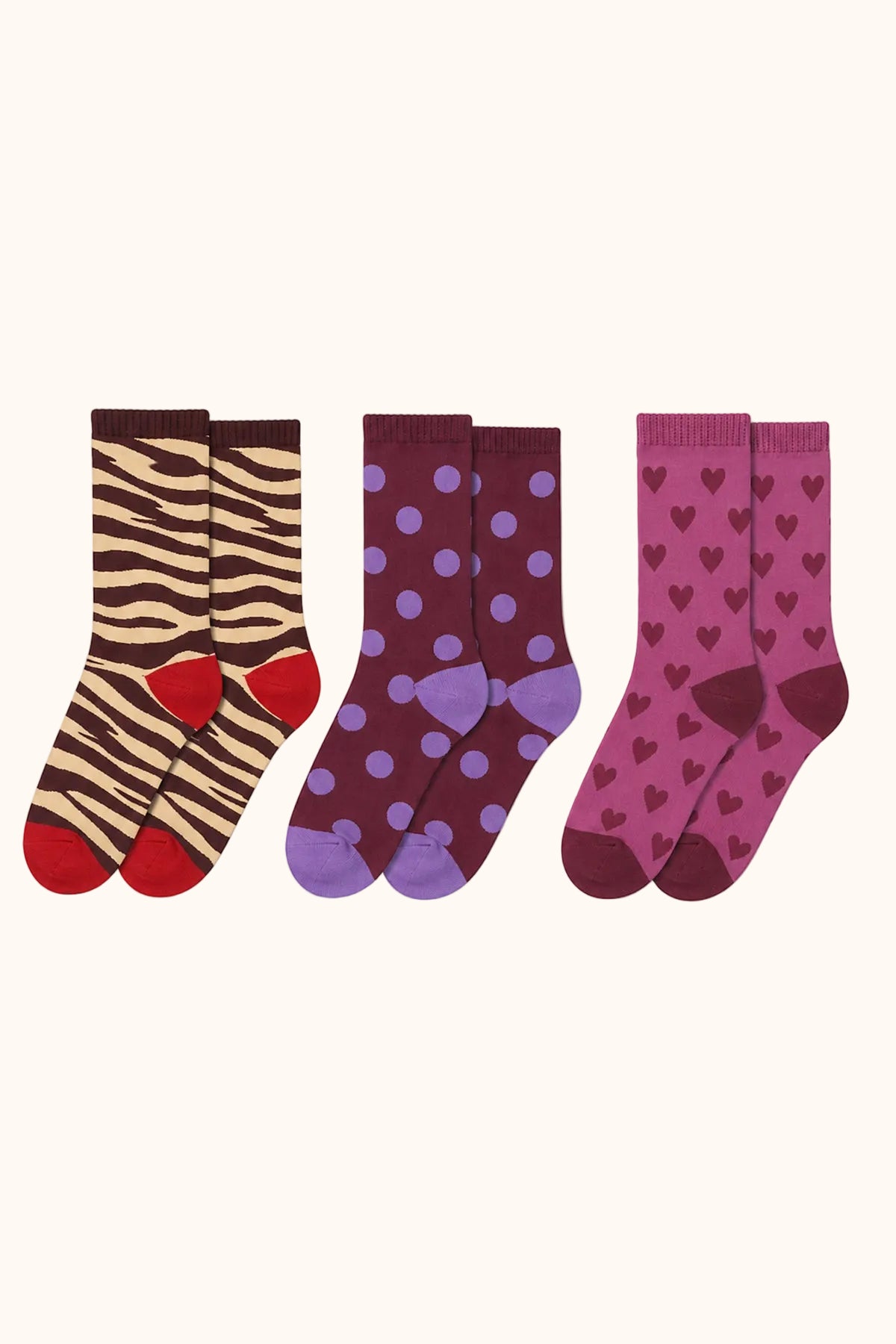The New Chapter Vesper Kindersocken 3er Pack mit Streifen, Punkten und Herzen