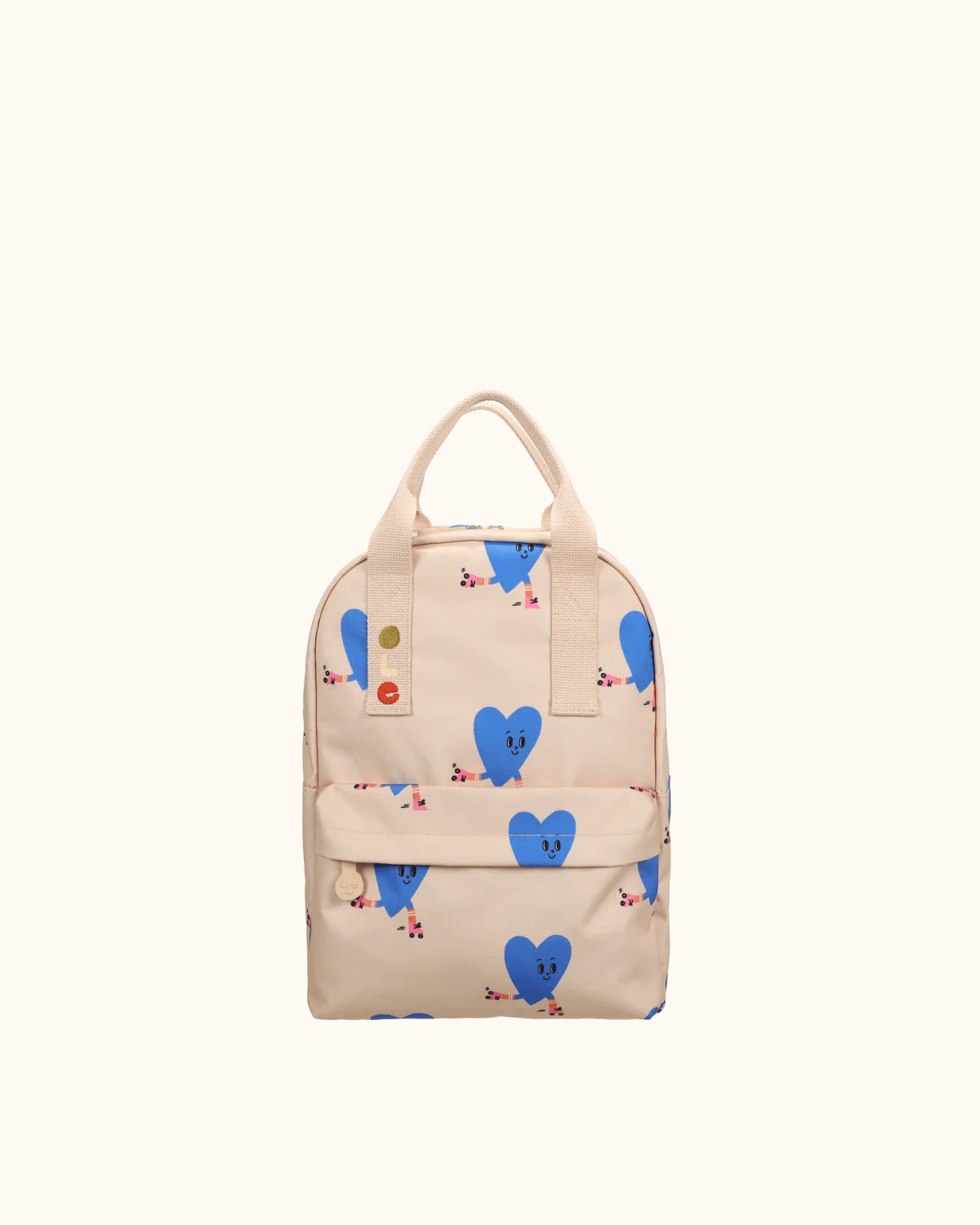 Rollerherz backpack by Ole in blue and cream with hearts