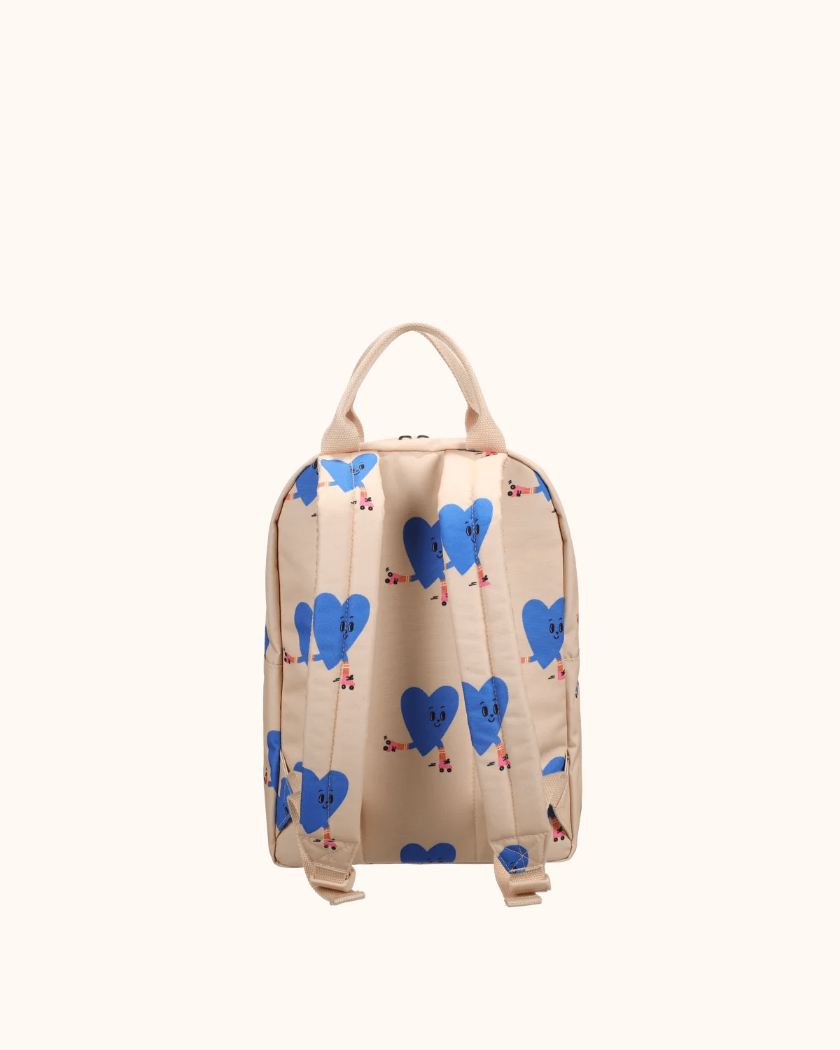 Rollerherz backpack by Ole in cream with hearts, back view