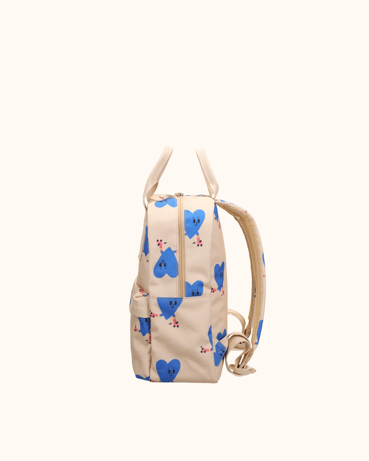 Rollerherz backpack by Ole in cream with hearts, side view