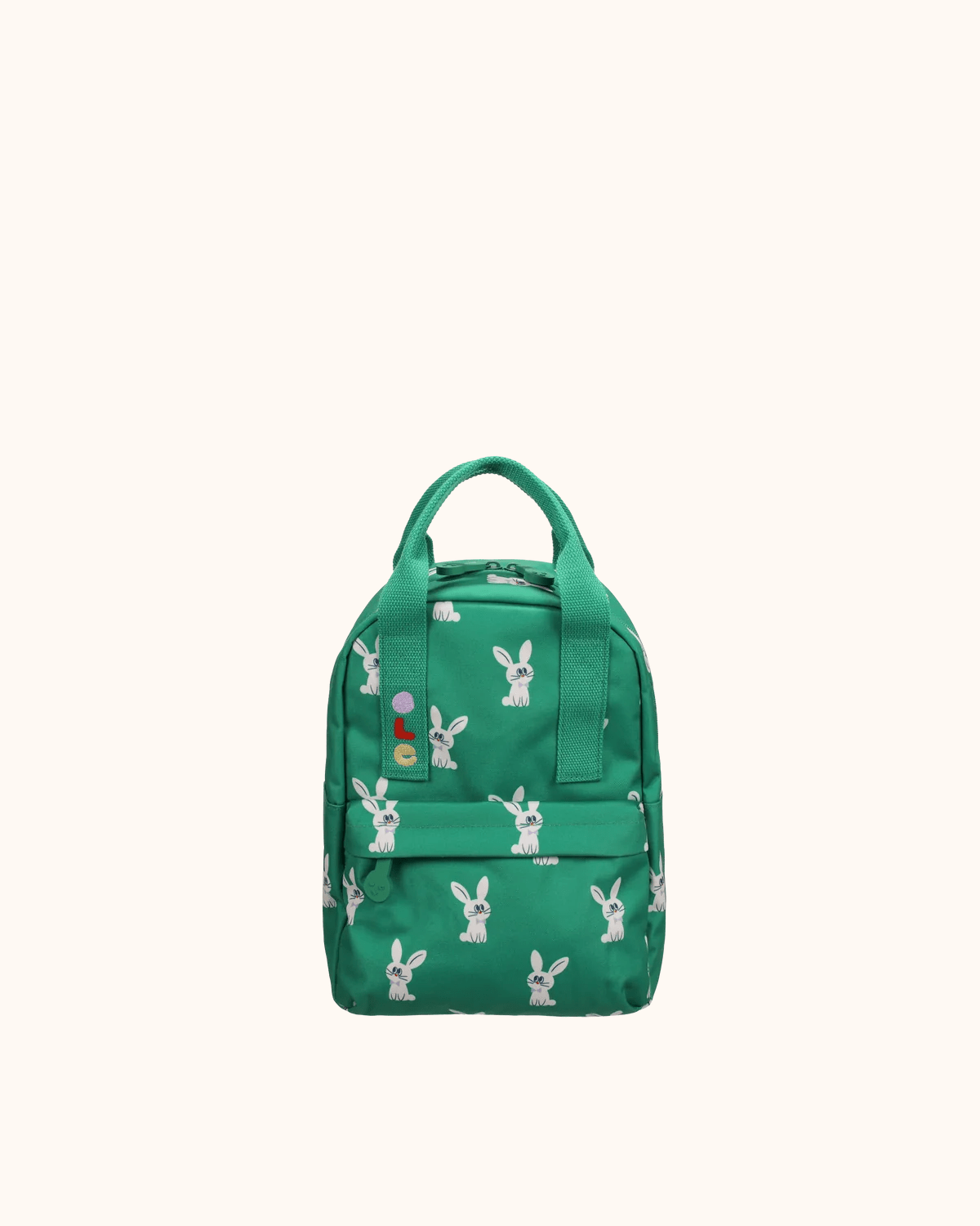 Backpack by Ole in green with rabbit motif