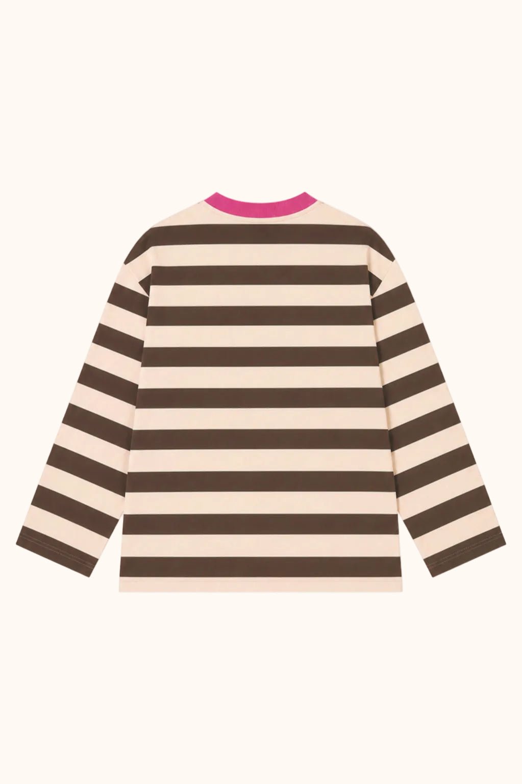 Long sleeve top by Salty in beige with stripes, back view by Salty Stitch