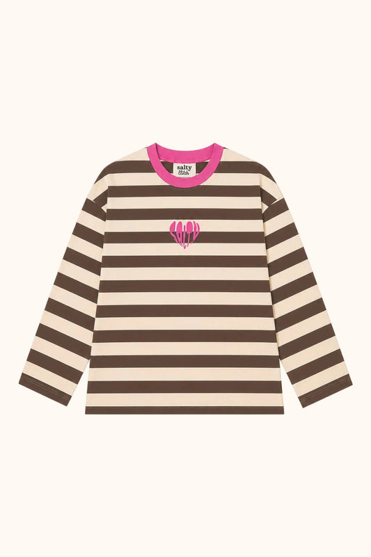 Salty Skater Tee Stripes Beige Brown Vorderansicht von Salty Stitch
