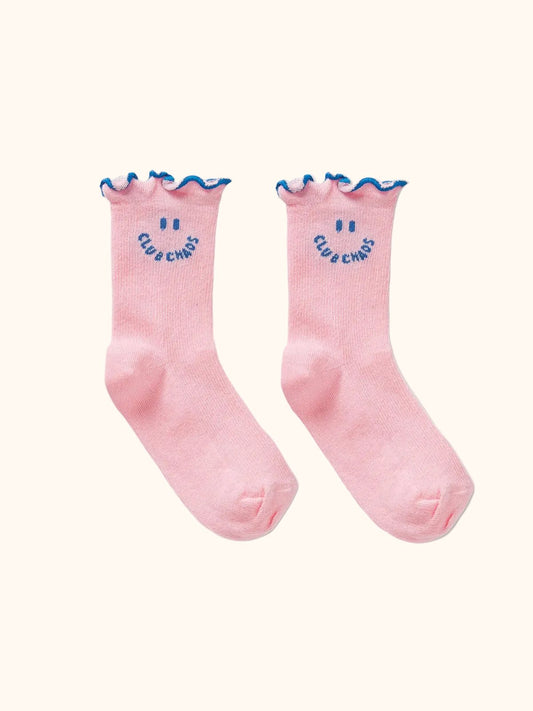 Socks by Sproet & Sprout in pink with smiley print