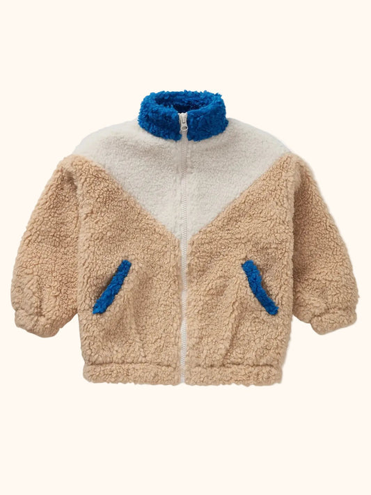 Children’s teddy jacket by Sproet & Sprout in cream and cobalt blue