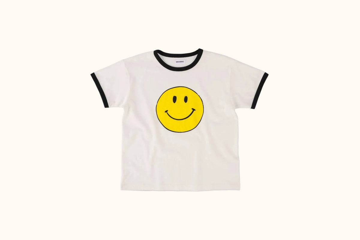 T shirt by BBOBBIE in yellow and white with smiley print