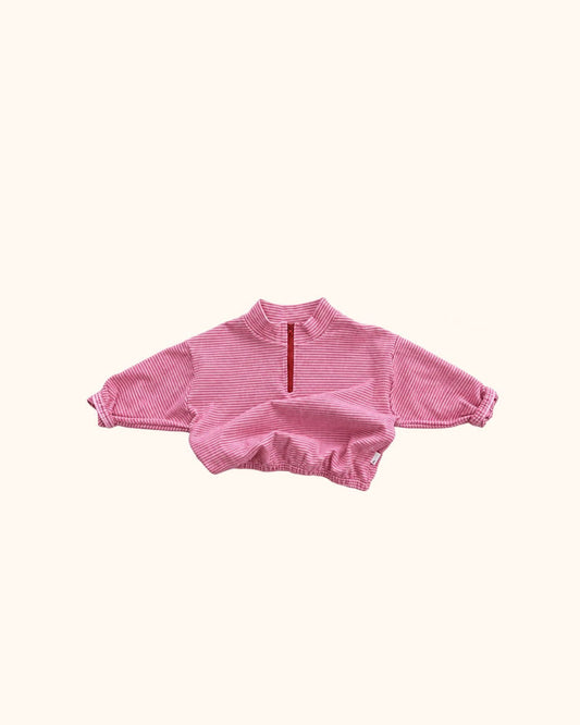 Rosa gerippter Zip Sweater von Black Bean