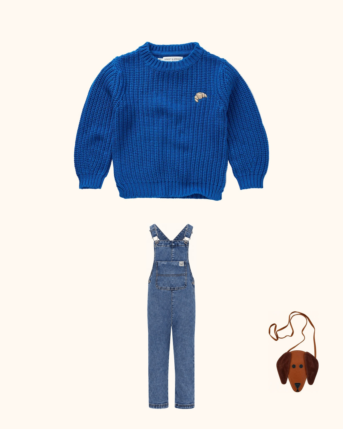 Denim Dachshund Kids Look – originale Produkte auf einheitlichem Hintergrund