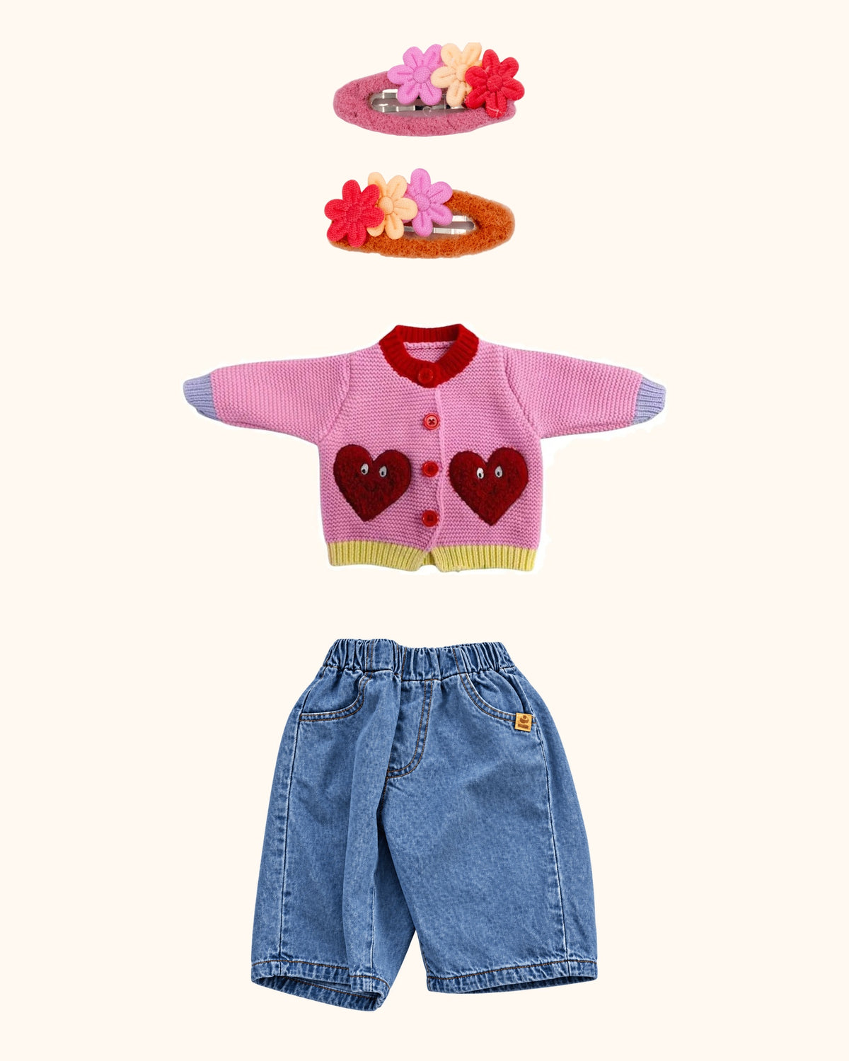 Heart Barrel Denim Mini & Kids Look – originale Produkte auf einheitlichem Hintergrund