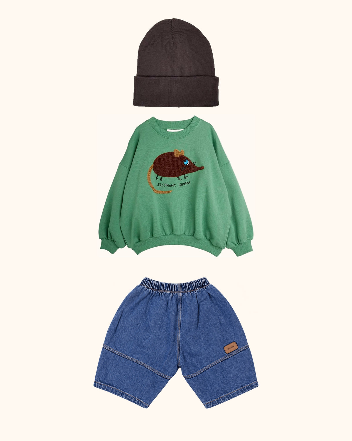 Green Mouse Light Denim Baby Look – originale Produkte auf einheitlichem Hintergrund