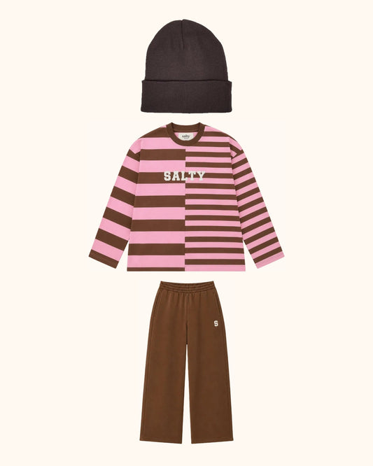 Salty Pink Stripe Kids Look – originale Produkte auf einheitlichem Hintergrund