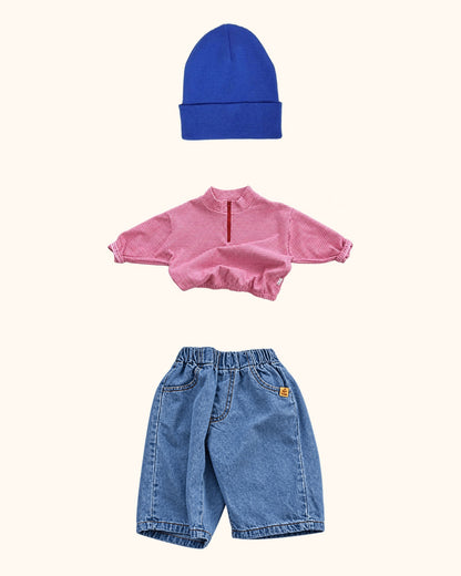 Retro Denim Pink Mini & Kids Look – originale Produkte auf einheitlichem Hintergrund