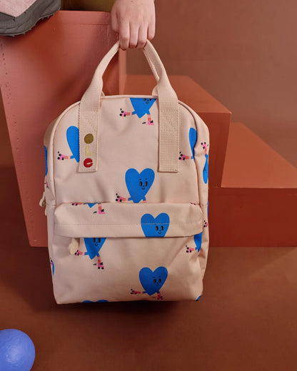 Rollerherz backpack by Ole in blue and cream with hearts