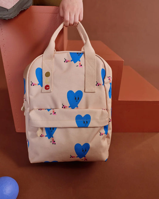 Rollerherz backpack by Ole in blue and cream with hearts