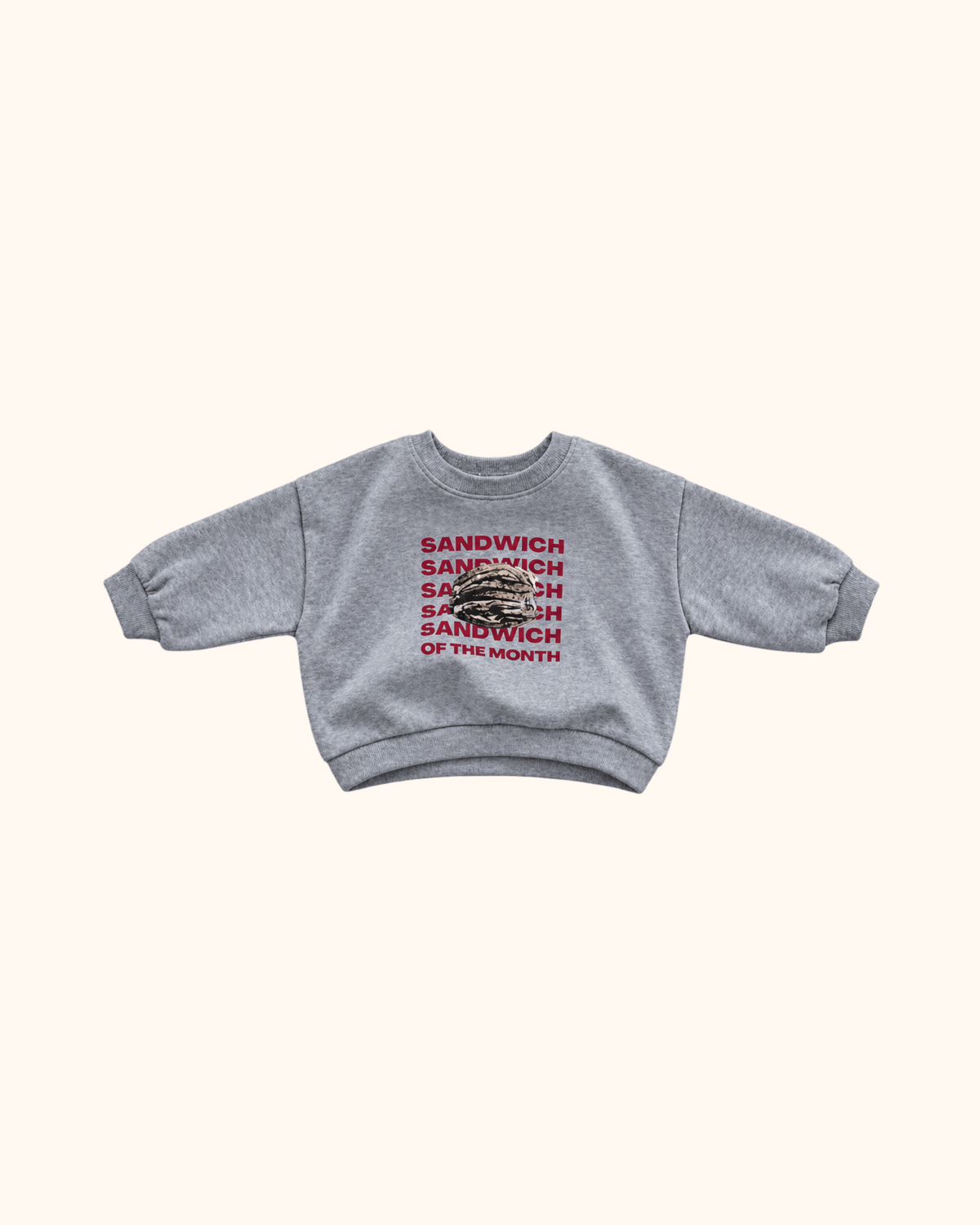Graues Snack Club Baby Sweatshirt mit Sandwich Motiv von Black Bean
