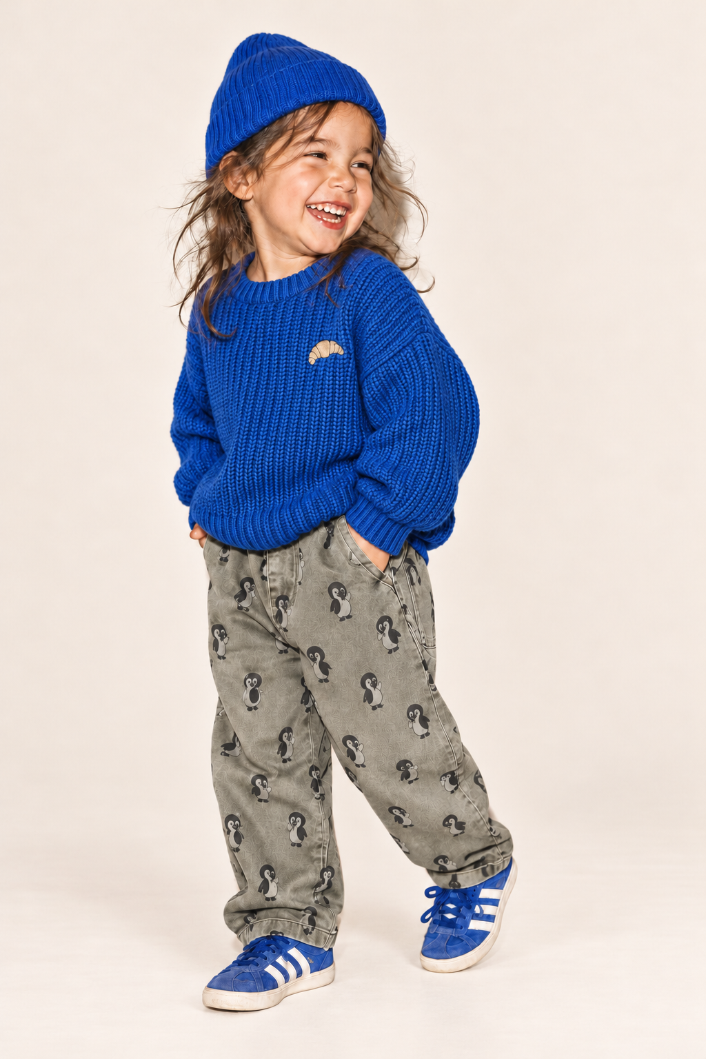 Blauer Sproet & Sprout Strickpullover mit Croissant Stickerei im Kinderlook